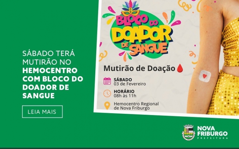 SÁBADO TERÁ MUTIRÃO NO HEMOCENTRO COM BLOCO DO DOADOR DE SANGUE
