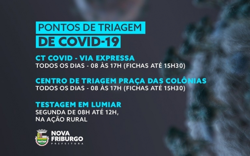 CONFIRA OS PONTOS DE TESTAGEM DA COVID-19 EM NOVA FRIBURGO