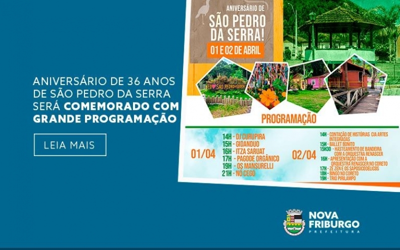 ANIVERSÁRIO DE 36 ANOS DE SÃO PEDRO DA SERRA SERÁ COMEMORADO COM GRANDE PROGRAMAÇÃO