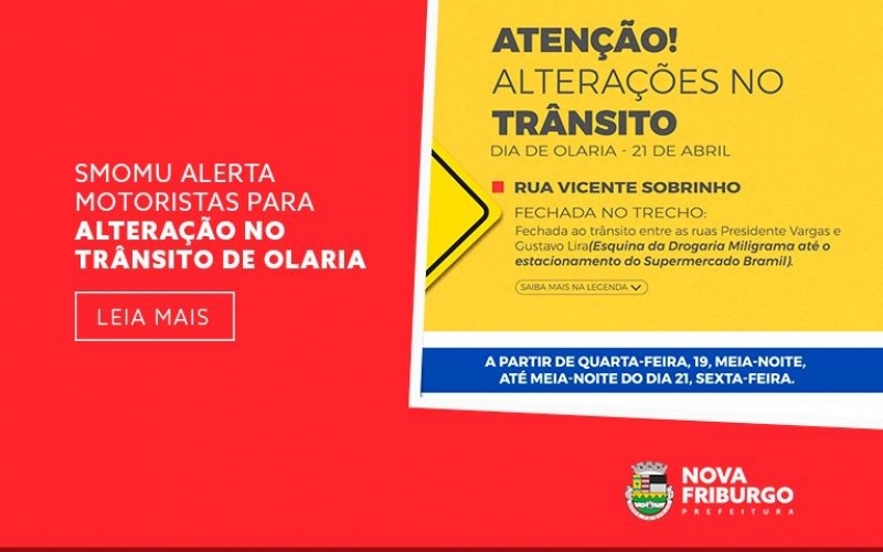 SMOMU ALERTA MOTORISTAS PARA ALTERAÇÃO NO TRÂNSITO DE OLARIA